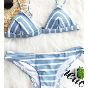 Blue and white bikini